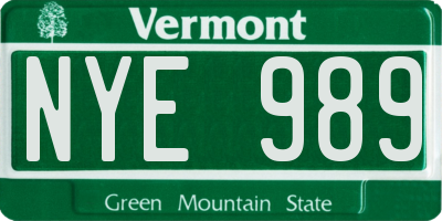 VT license plate NYE989