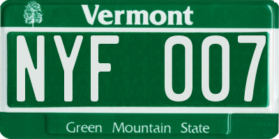 VT license plate NYF007