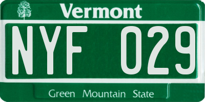 VT license plate NYF029