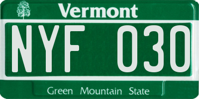 VT license plate NYF030