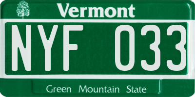 VT license plate NYF033
