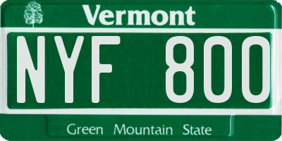 VT license plate NYF800