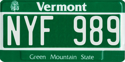 VT license plate NYF989