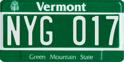 VT license plate NYG017