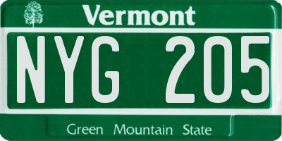 VT license plate NYG205