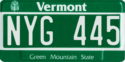 VT license plate NYG445
