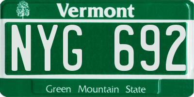 VT license plate NYG692