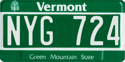 VT license plate NYG724