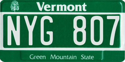 VT license plate NYG807