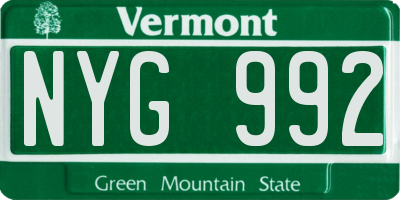 VT license plate NYG992