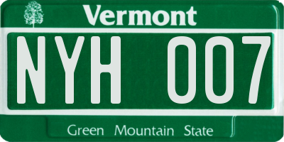 VT license plate NYH007