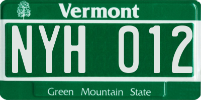 VT license plate NYH012
