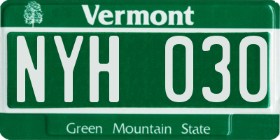 VT license plate NYH030