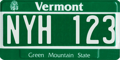 VT license plate NYH123