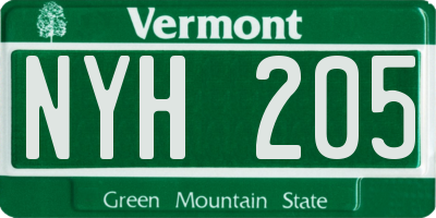 VT license plate NYH205
