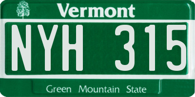 VT license plate NYH315