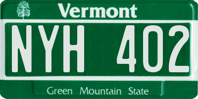 VT license plate NYH402