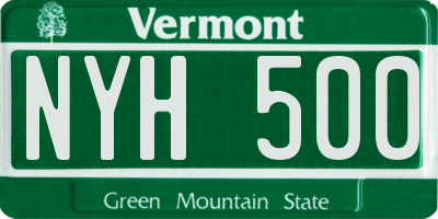 VT license plate NYH500