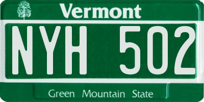 VT license plate NYH502
