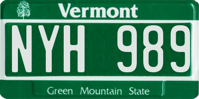 VT license plate NYH989