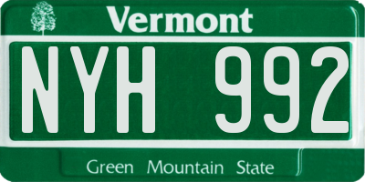 VT license plate NYH992