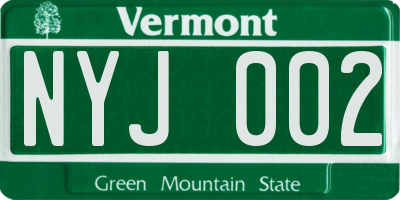 VT license plate NYJ002