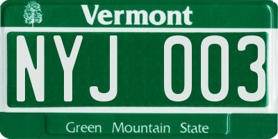VT license plate NYJ003