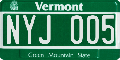 VT license plate NYJ005