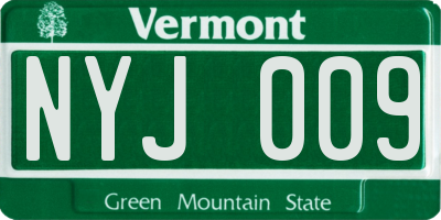 VT license plate NYJ009