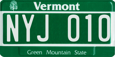 VT license plate NYJ010