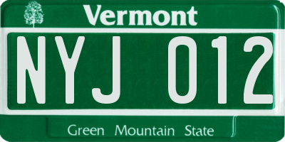 VT license plate NYJ012