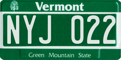 VT license plate NYJ022