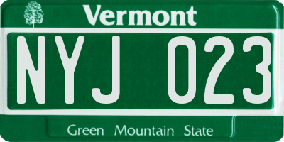 VT license plate NYJ023