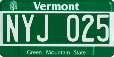 VT license plate NYJ025
