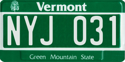 VT license plate NYJ031