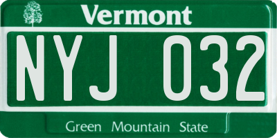 VT license plate NYJ032