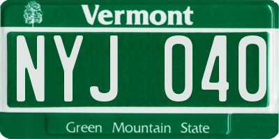 VT license plate NYJ040