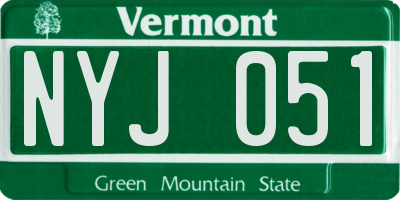 VT license plate NYJ051