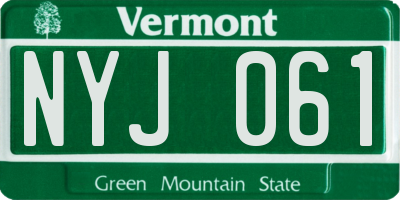 VT license plate NYJ061