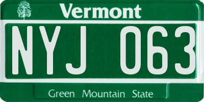VT license plate NYJ063