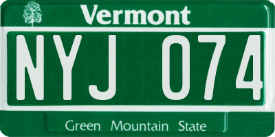 VT license plate NYJ074