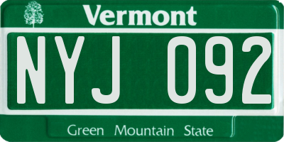 VT license plate NYJ092