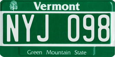 VT license plate NYJ098