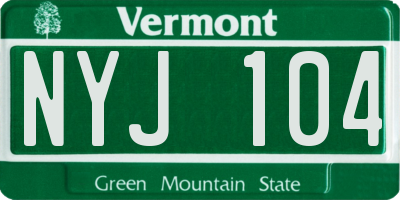 VT license plate NYJ104