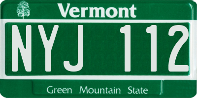 VT license plate NYJ112
