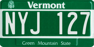 VT license plate NYJ127