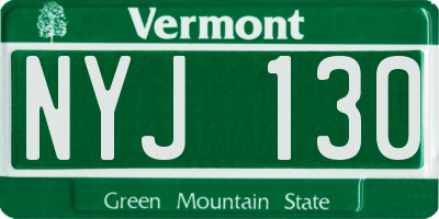 VT license plate NYJ130