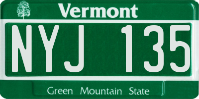VT license plate NYJ135