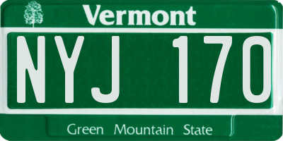 VT license plate NYJ170