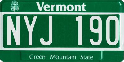 VT license plate NYJ190